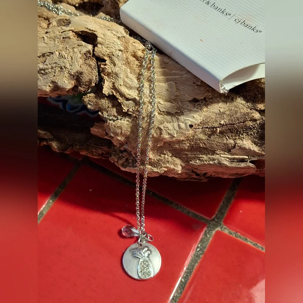 Christopher & Banks Silver Tone Pineapple Pendant Necklace 22